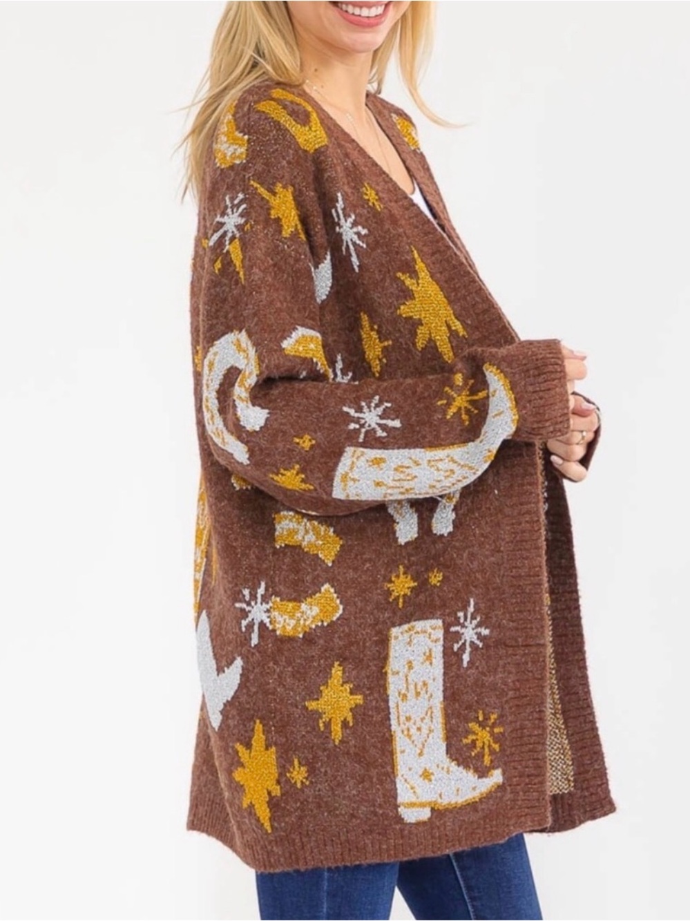 Brown western, sparkly, Women's Cardigan, L NWT